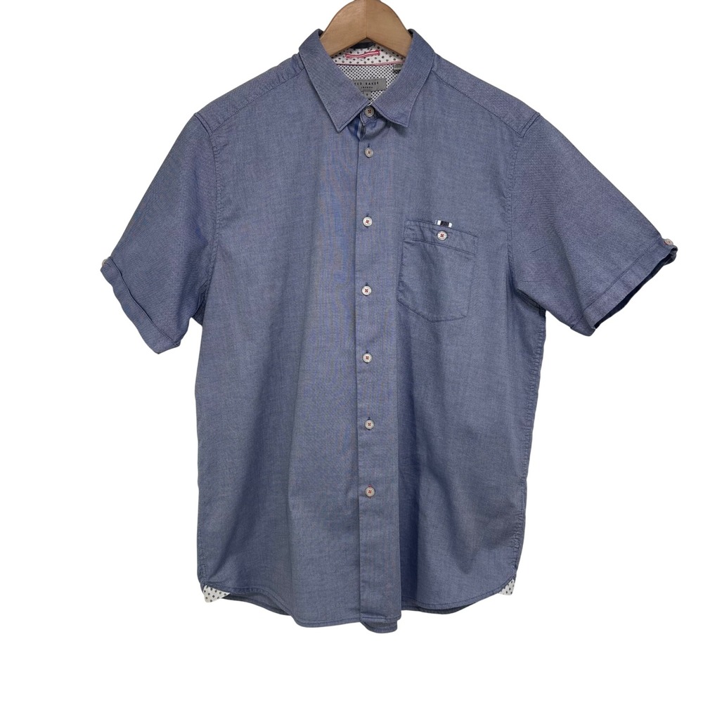 Ted Baker London Mens Blue Short Sleeve Button Down Shirt Size 6 XXL Portugal